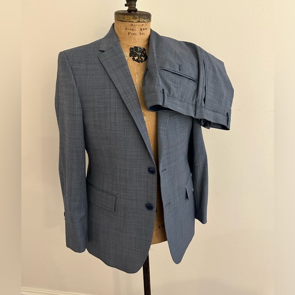 New Hollywood suit plaid windowpane navy blue sz 40s